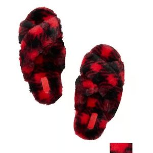 PINK Victoria's Secret faux fur slides slippers.
